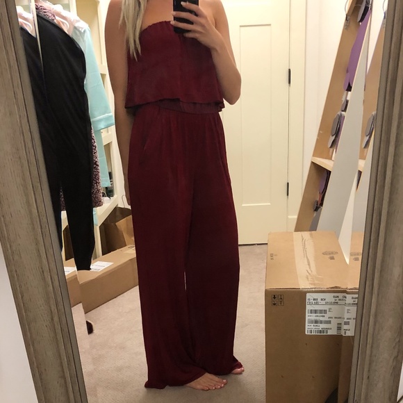 Cozy Maroon Strapless Jumpsuit - Picture 3 of 5
